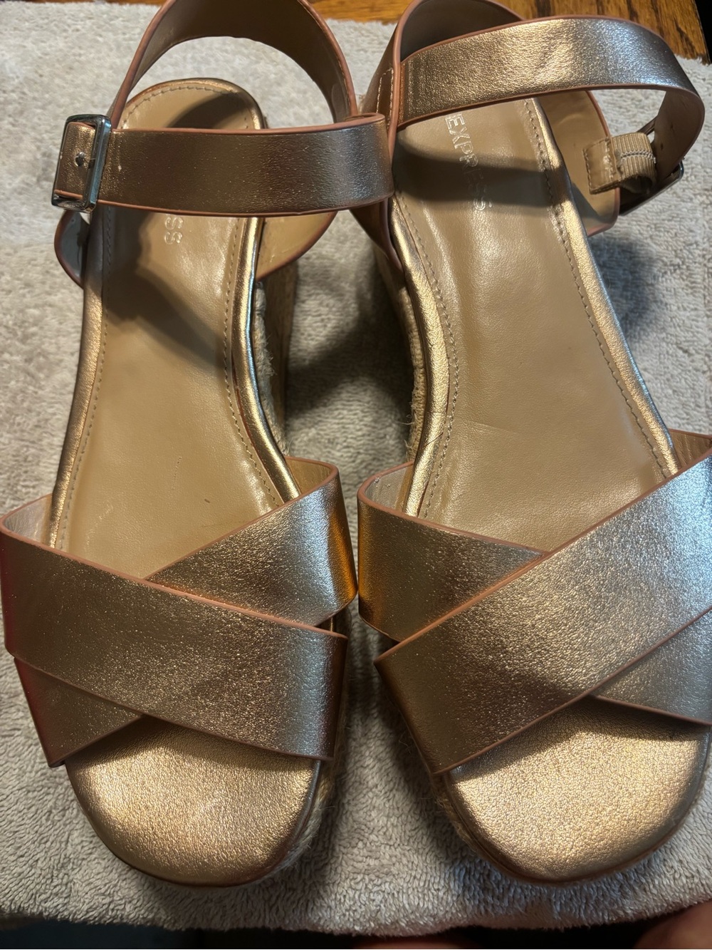 Express Gold Platform Crisscross Espadrille wedge Sandals